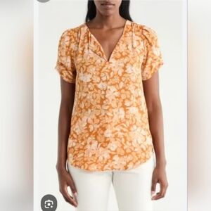 DR2 Floral Orange Women's Top Sz XL
